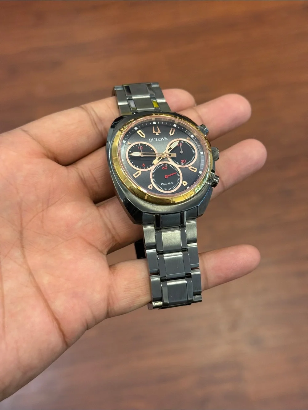 Bulova gunmetal and Rose Gold curv Men's Chronograph Watch